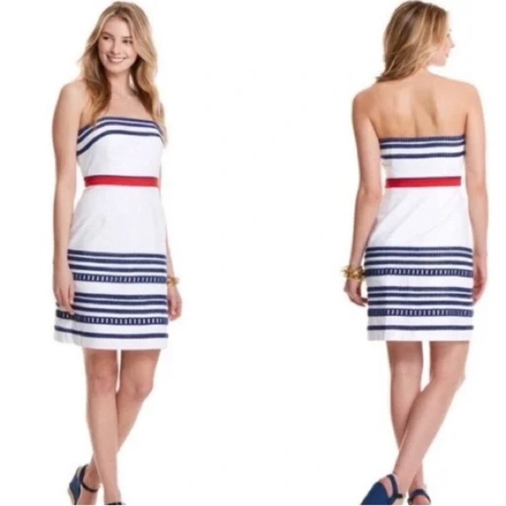 NWT Vineyard Vines Strapless White Dress with Red and Blue Stripes